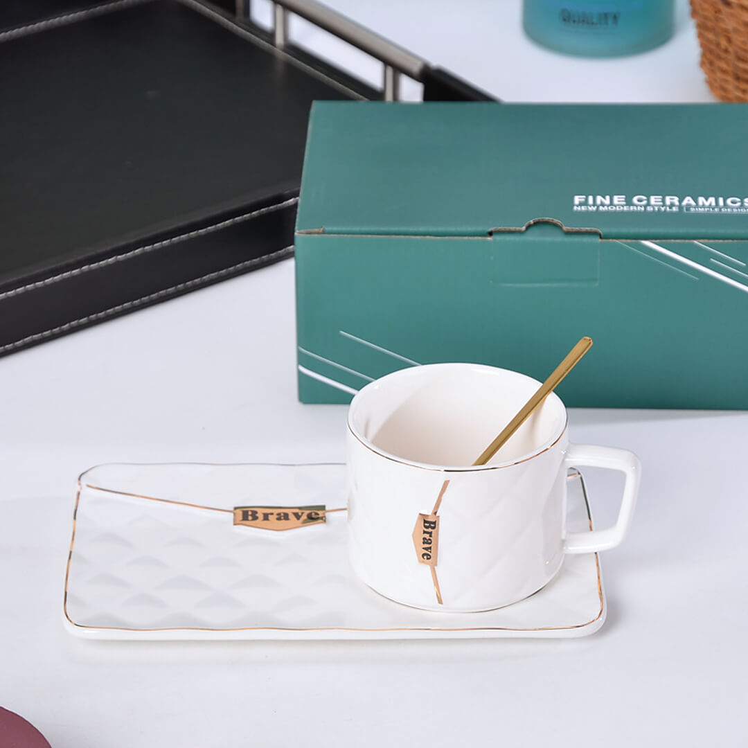 Tazza creativa a forma di borsetta con piattino e cucchiaio