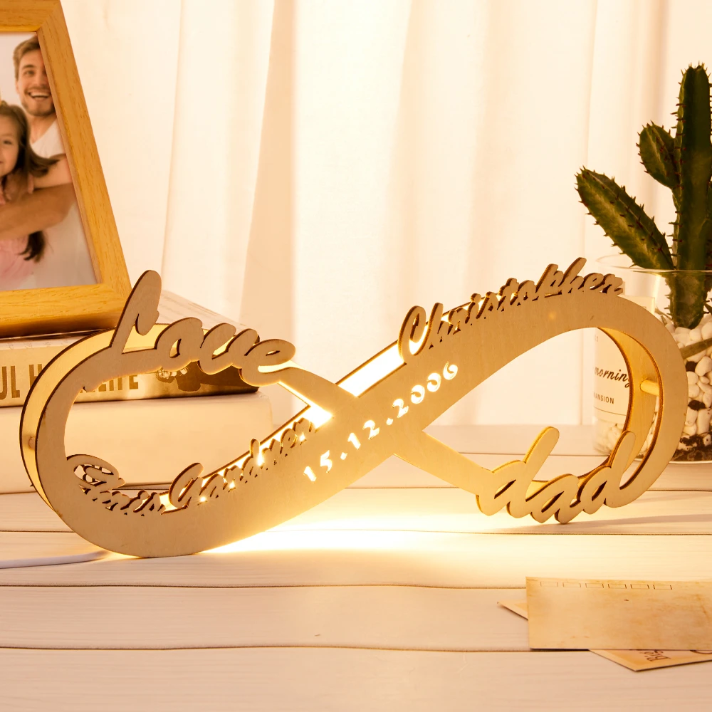 Custom Infinity Engraved Wood Lamp