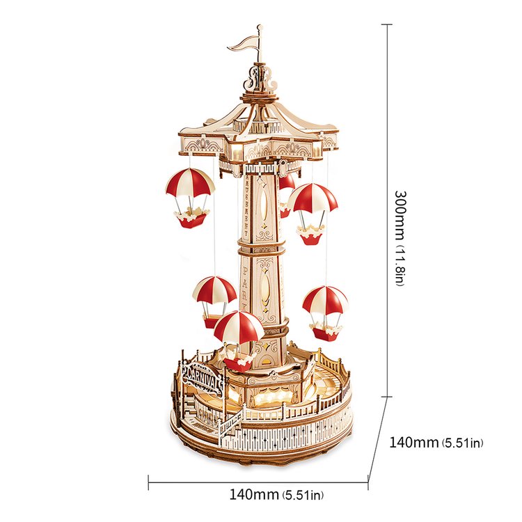 Parachute Tower Music Box 3D Wooden Puzzle