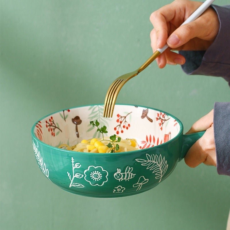 "The Forest Family" Single Handle Baking Bowl (Hand Painted)