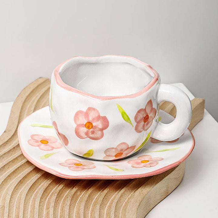 The ceramic floral mugs with saucer