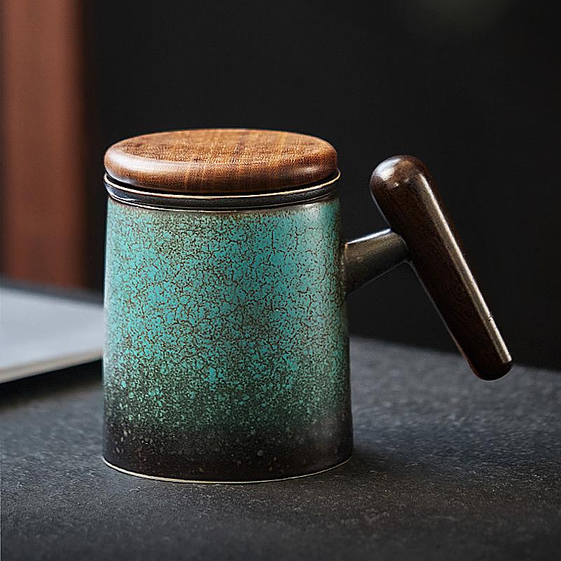 emerald ceramic mug with lid tea infuser