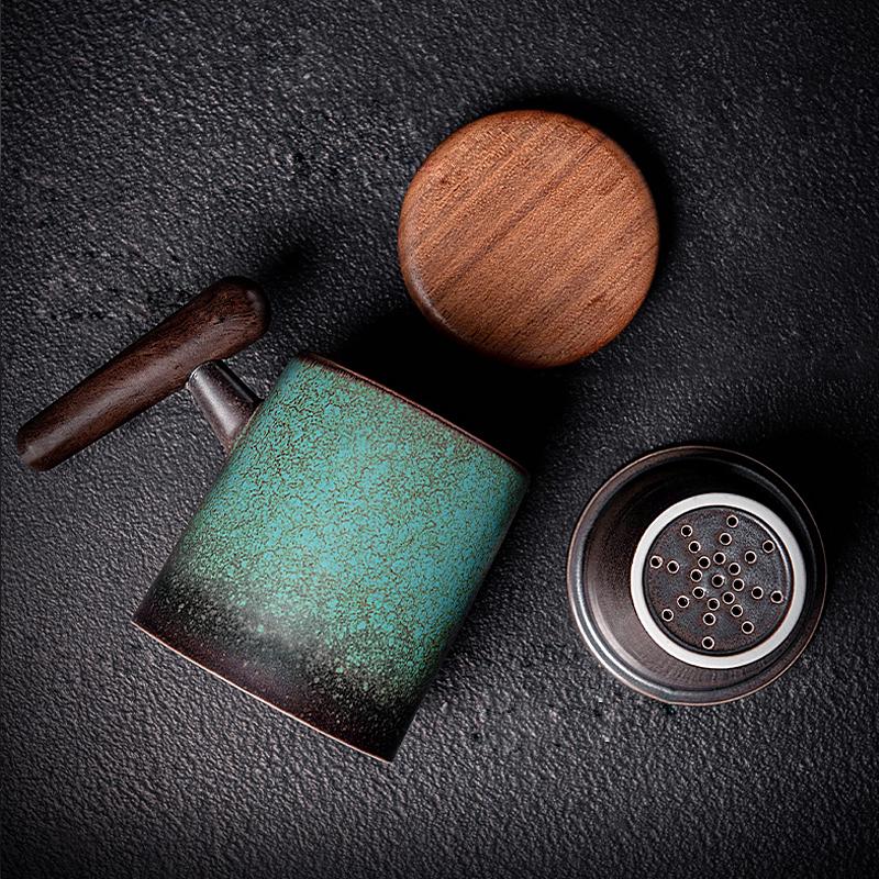 emerald ceramic mug with lid tea infuser