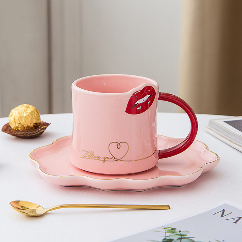 Sexy Red Lip Coffee Mug & Saucer