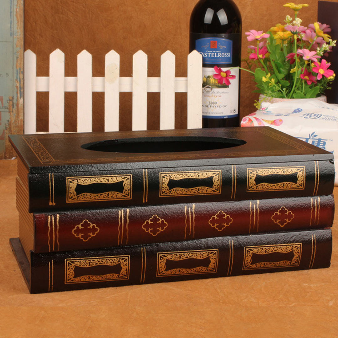 Wooden Book Tissue Box