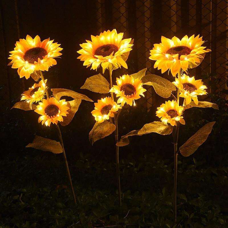 Luz de jardín solar de 3 girasoles mejorada
