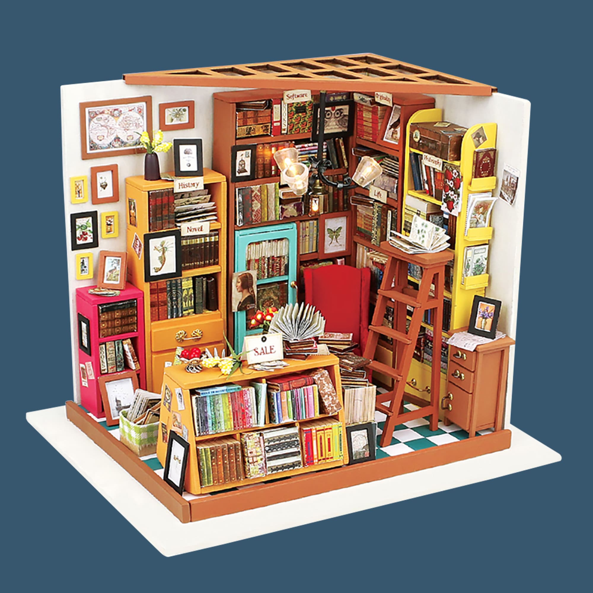 Sam's Study Library Miniature Dollhouse Kit with Furniature