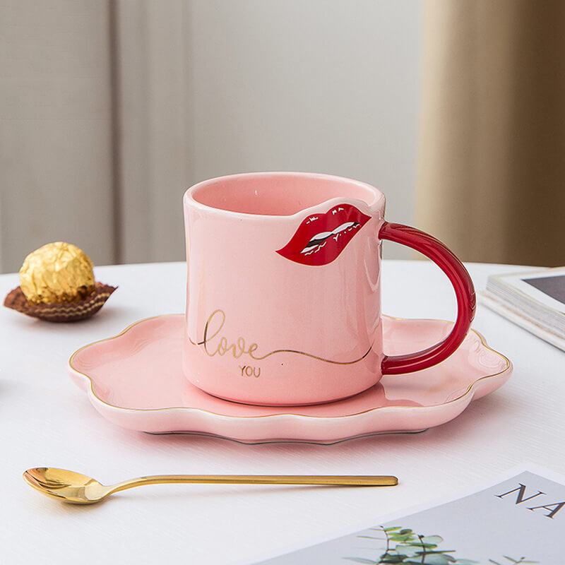 Sexy Red Lip Coffee Mug & Saucer