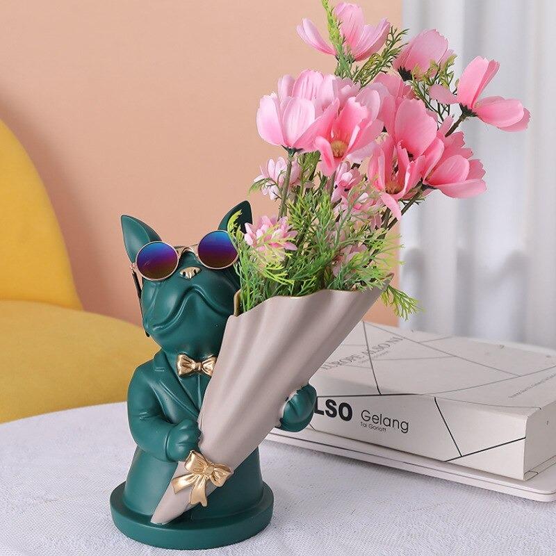 Vase à fleurs bouledogue français