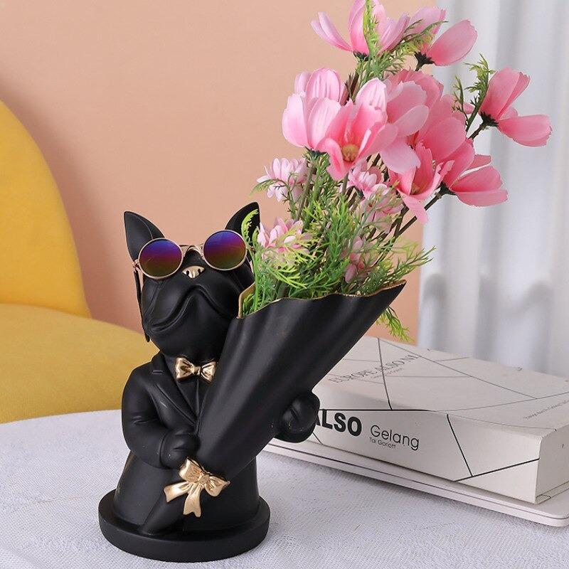 Vase à fleurs bouledogue français