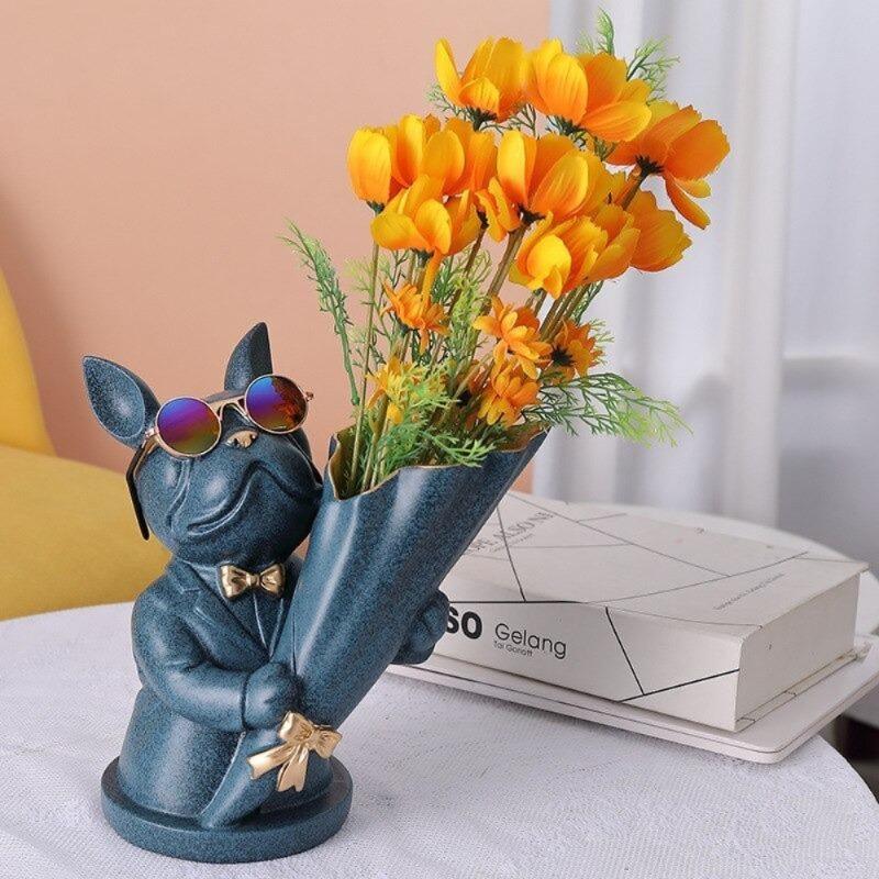 Vase à fleurs bouledogue français