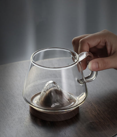 mountain tea cup with coaster and handle