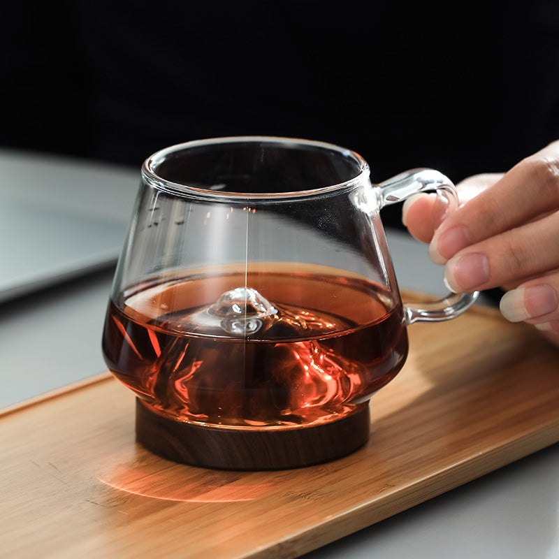 mountain tea cup with coaster and handle