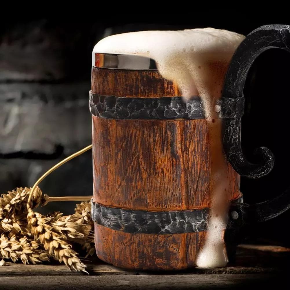 Jarra vikinga de acero inoxidable de madera