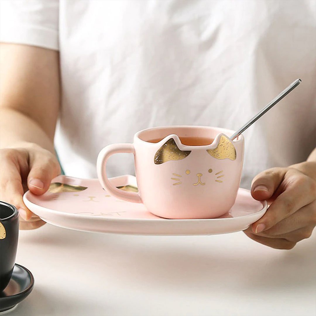 Juego de café lindo gato