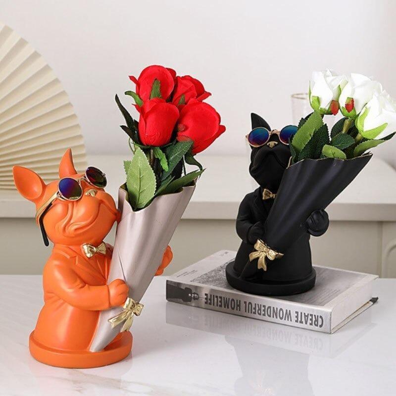 Vase à fleurs bouledogue français