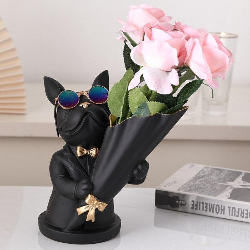 Vase à fleurs bouledogue français