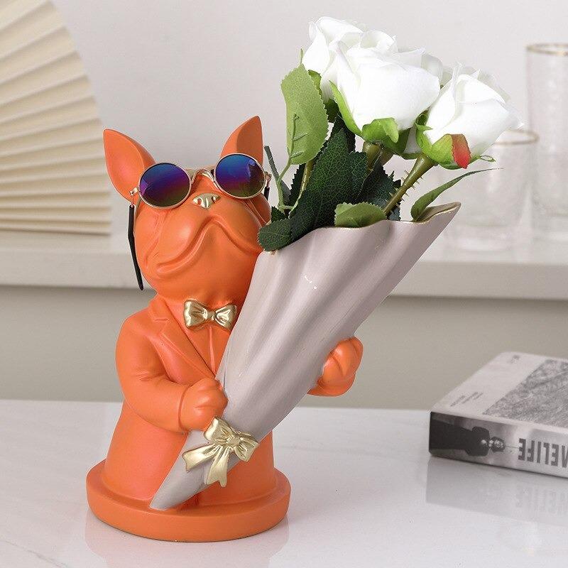 Vase à fleurs bouledogue français