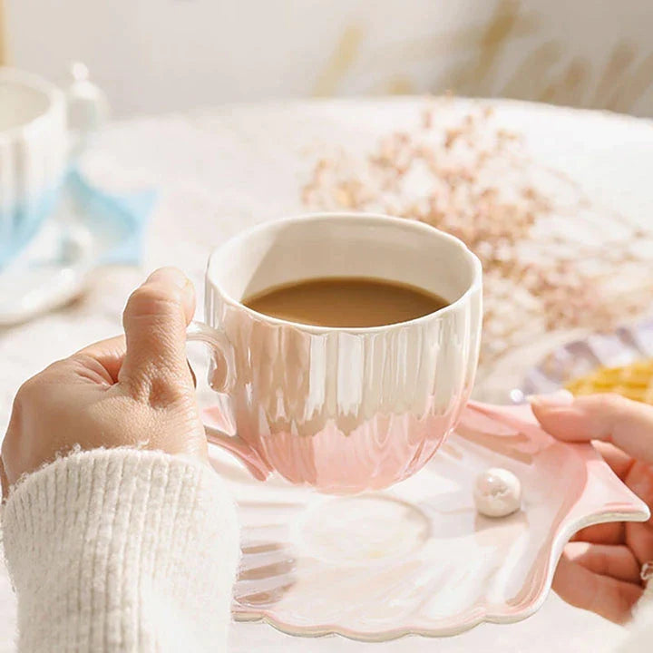 pearl shell tea cups and saucers