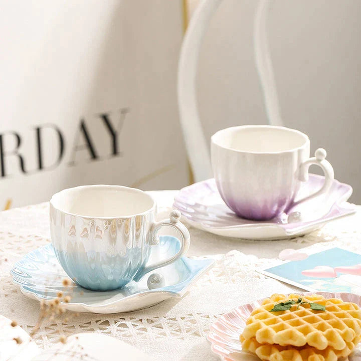 pearl shell tea cups and saucers