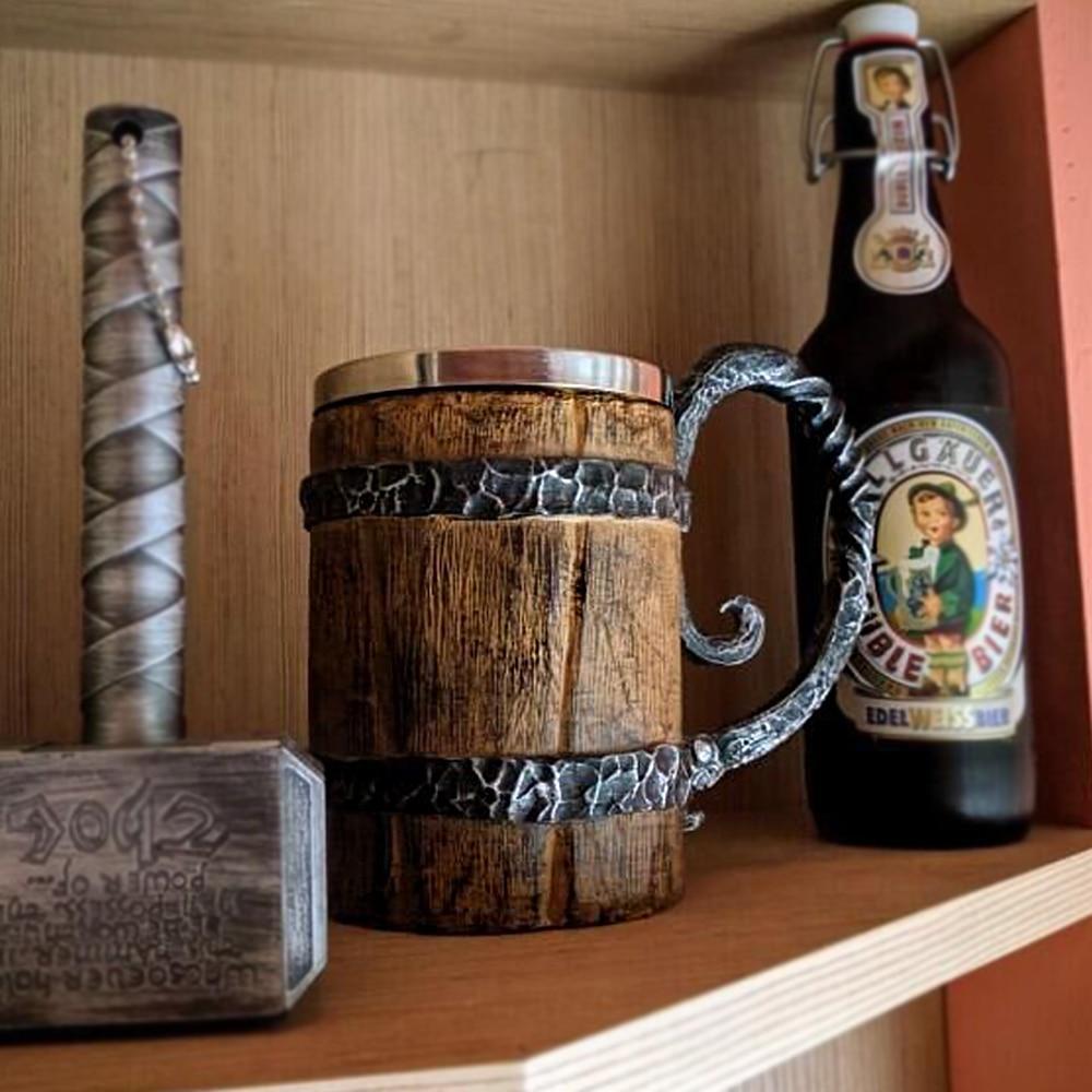 Jarra vikinga de acero inoxidable de madera