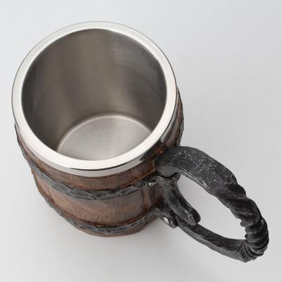 Jarra vikinga de acero inoxidable de madera