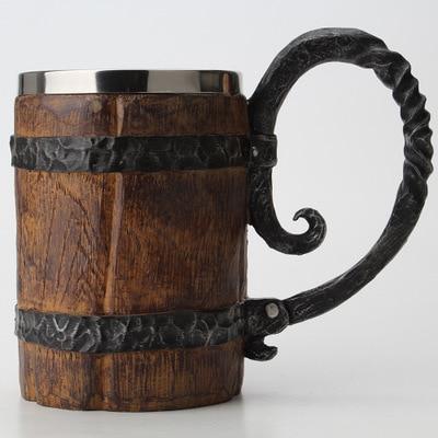 Jarra vikinga de acero inoxidable de madera