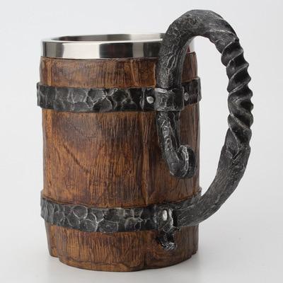 Jarra vikinga de acero inoxidable de madera