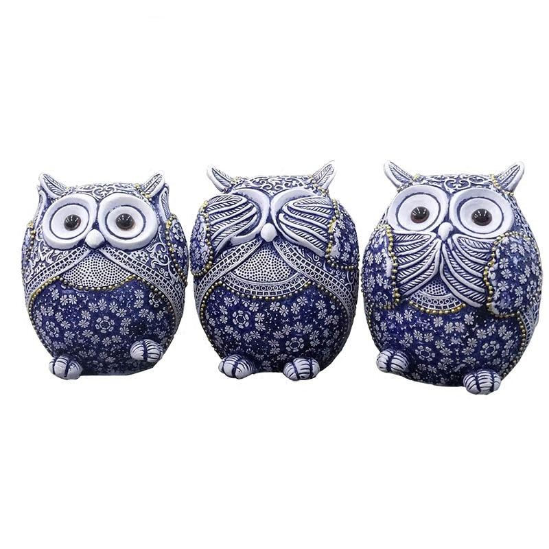 Figurines Hibou Bleu (3pcs)