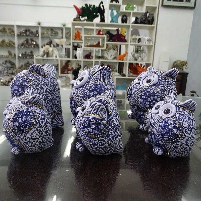 Figurines Hibou Bleu (3pcs)