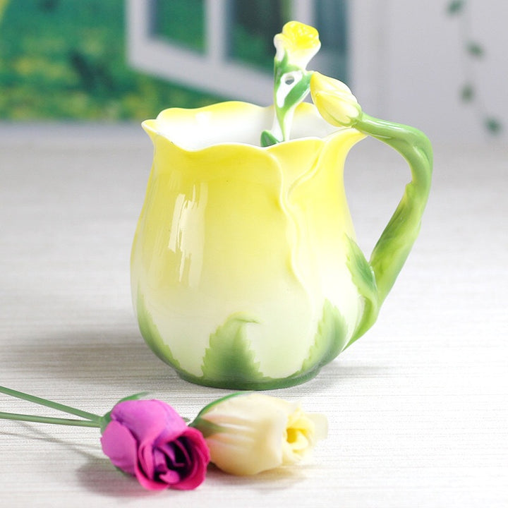 the yellow rose floral tea cup with spoon