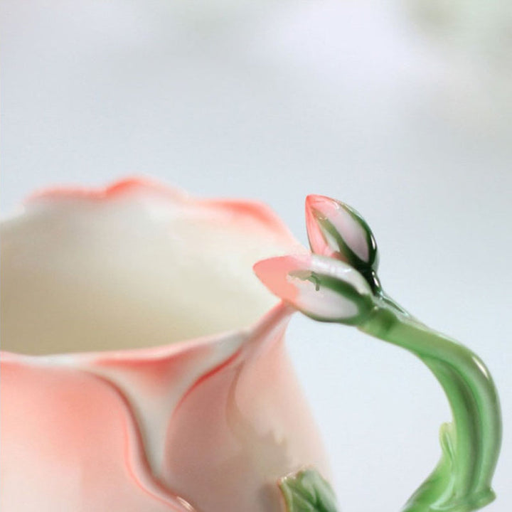the pink rose floral tea cup with spoon