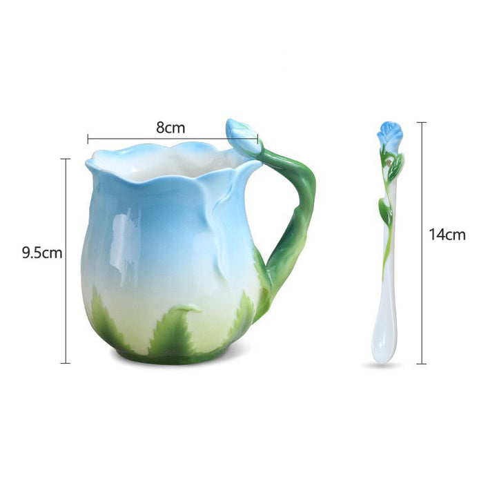 the blue rose size, floral tea cup with spoon