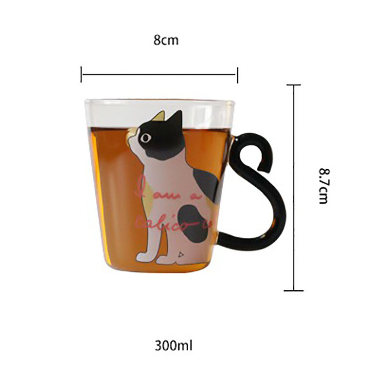 Taza de cristal con asa de cola de gato