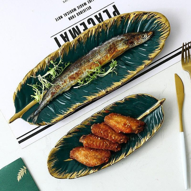 Gold Rim Feather Plate