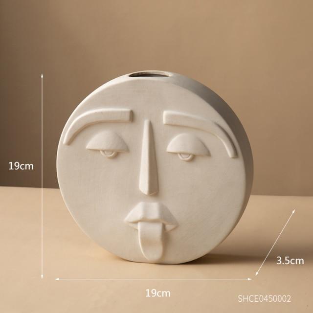 Vase visage abstrait en céramique