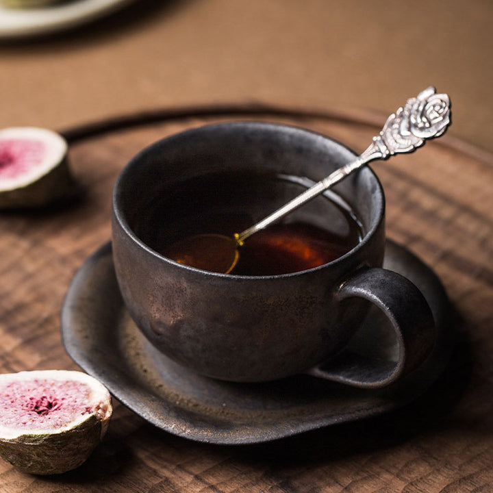 vintage rust glaze tea cups and saucer