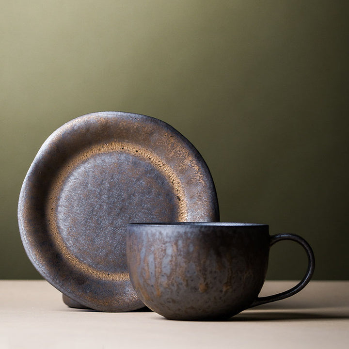 vintage rust glaze tea cups and saucer