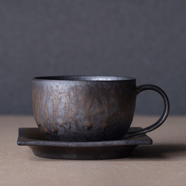 vintage rust glaze tea cups and square saucer
