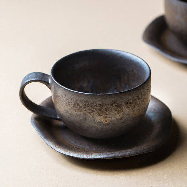 vintage rust glaze tea cups and saucer