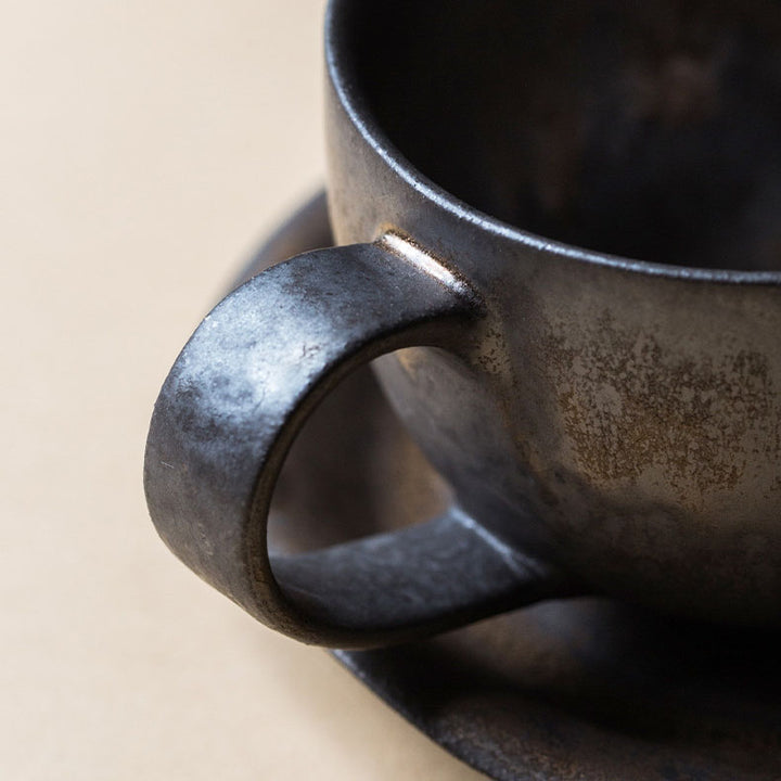 vintage rust glaze tea cups and saucer detail