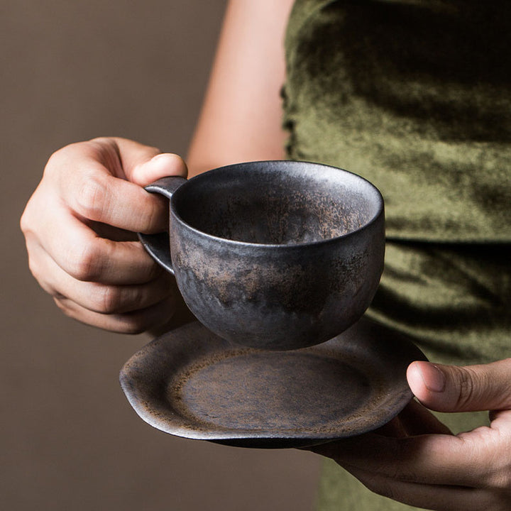 vintage rust glaze tea cups and saucer