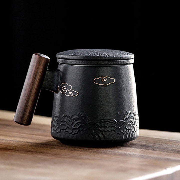 wooden handle coffee and tea mugs, tea diffuser