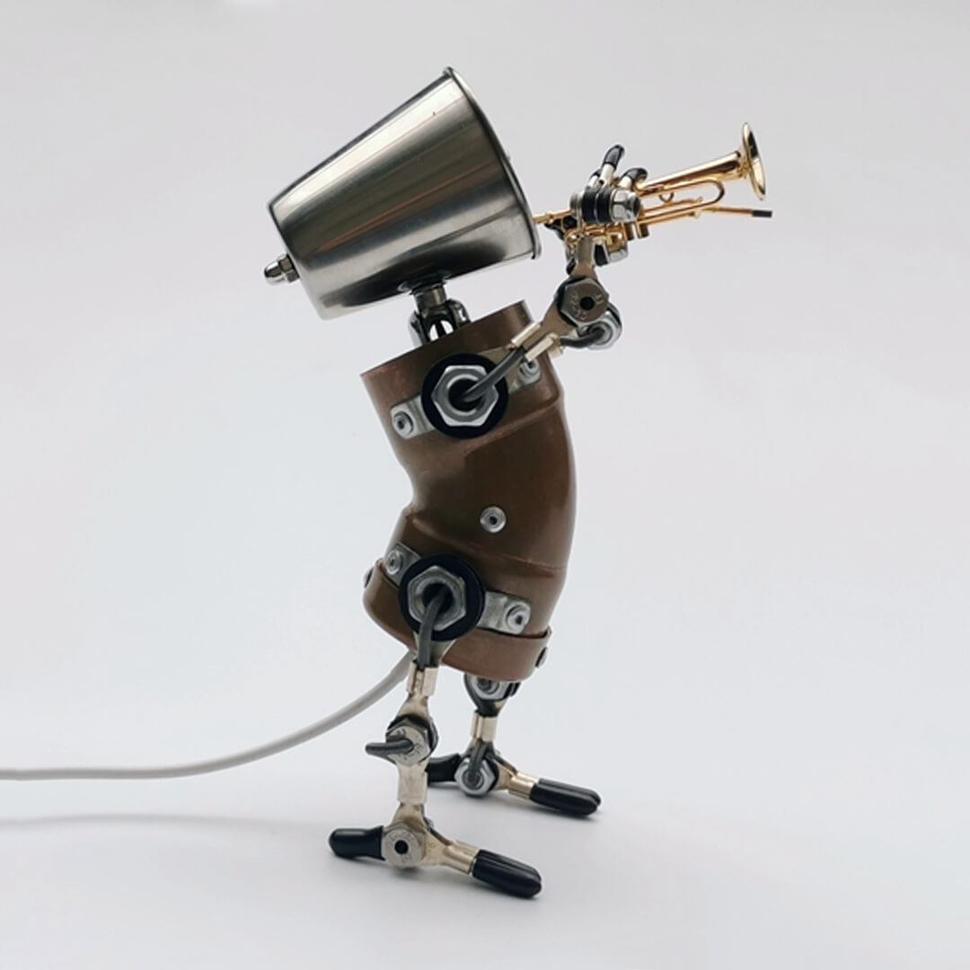 Steampunk Trumpet Instrument Robot Lamp
