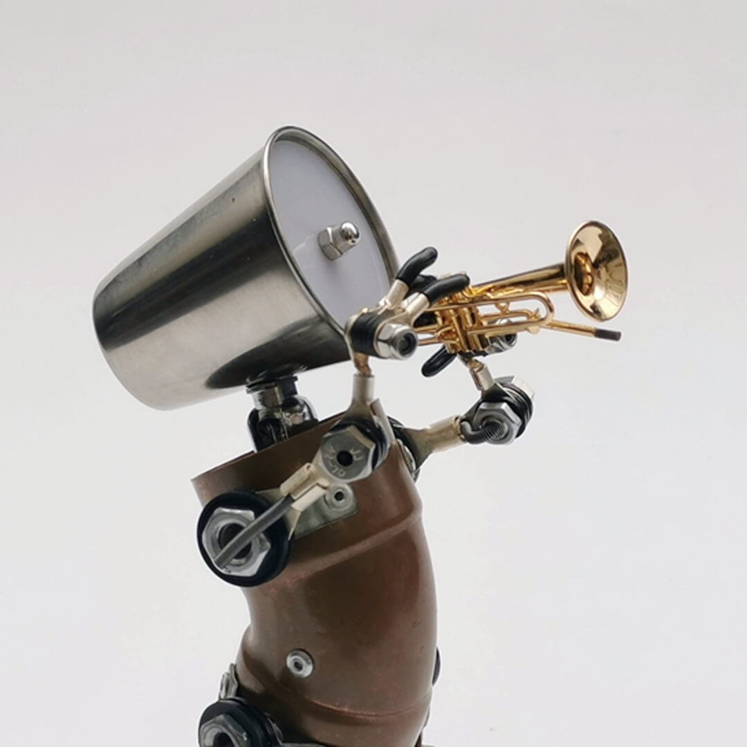 Steampunk Trumpet Instrument Robot Lamp