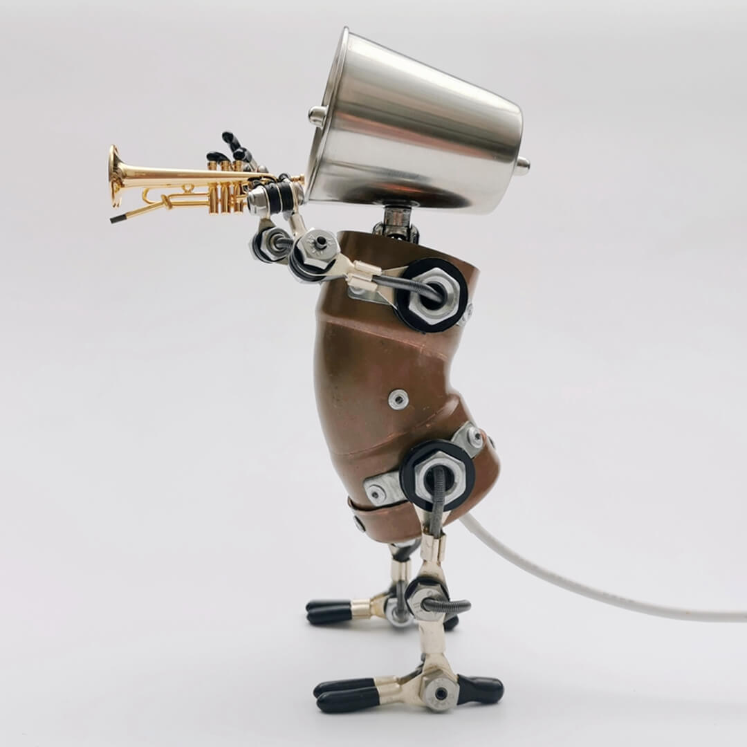 Steampunk Trumpet Instrument Robot Lamp