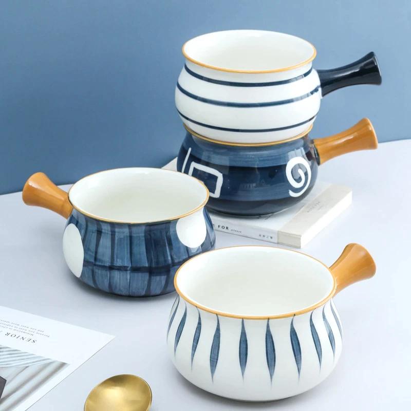 Platos de comida de cerámica con tema de bambú azul
