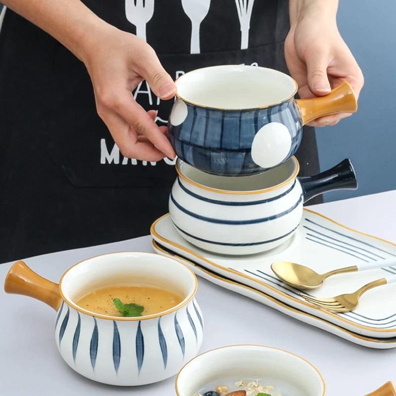 Piatti per alimenti in ceramica a tema bambù blu