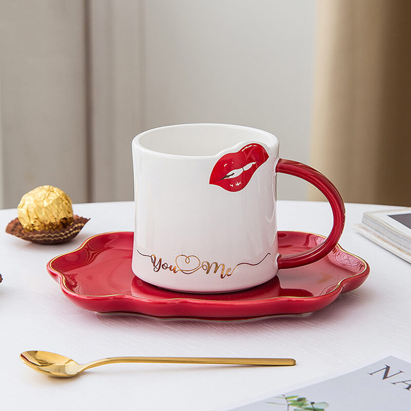 Sexy Red Lip Coffee Mug & Saucer
